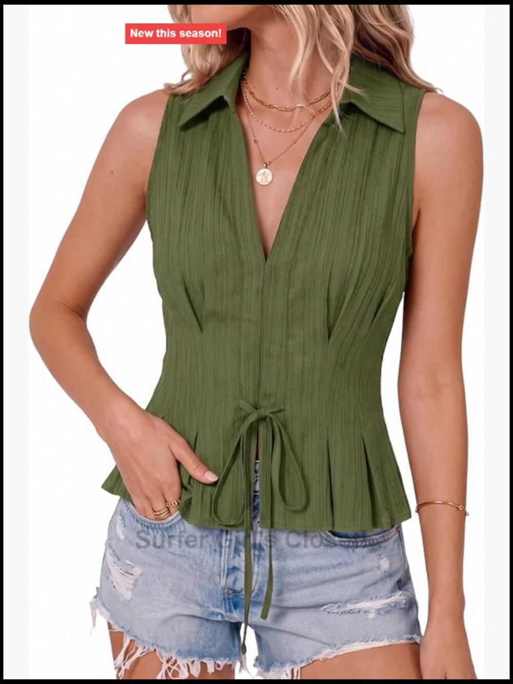 Women Sleeveless V Neck Tank Tops Knot Front Blouses Fitted Summer Tops